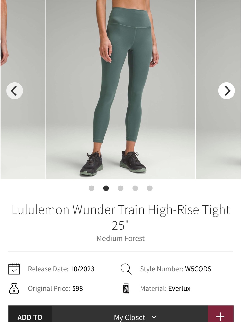Lululemon wunder train Hr 25in. Size 10 medium forest
